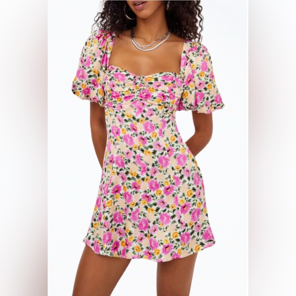 SASHA FLORAL-PRINT PUFF SLEEVE MINI DRESS